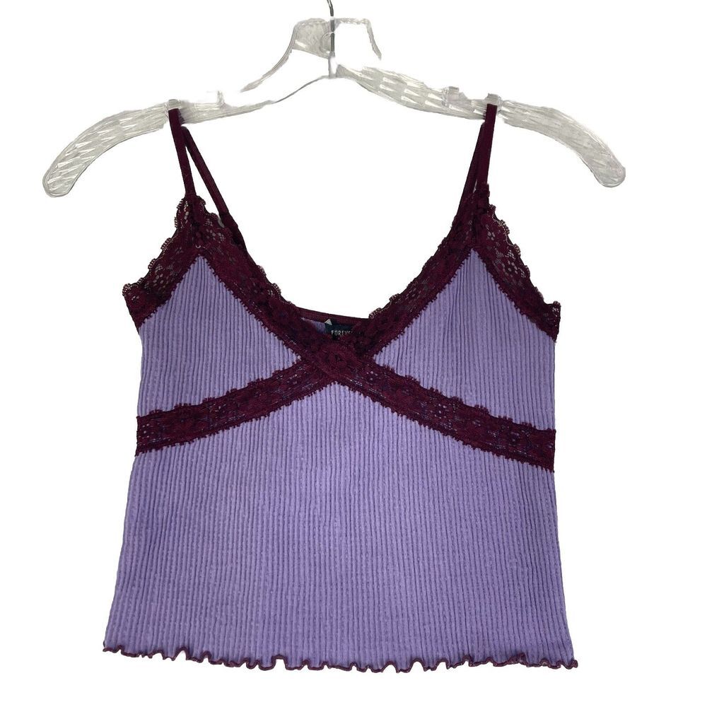 Forever 21 Lace Trim Ribbed Camisole Top Purple Size S